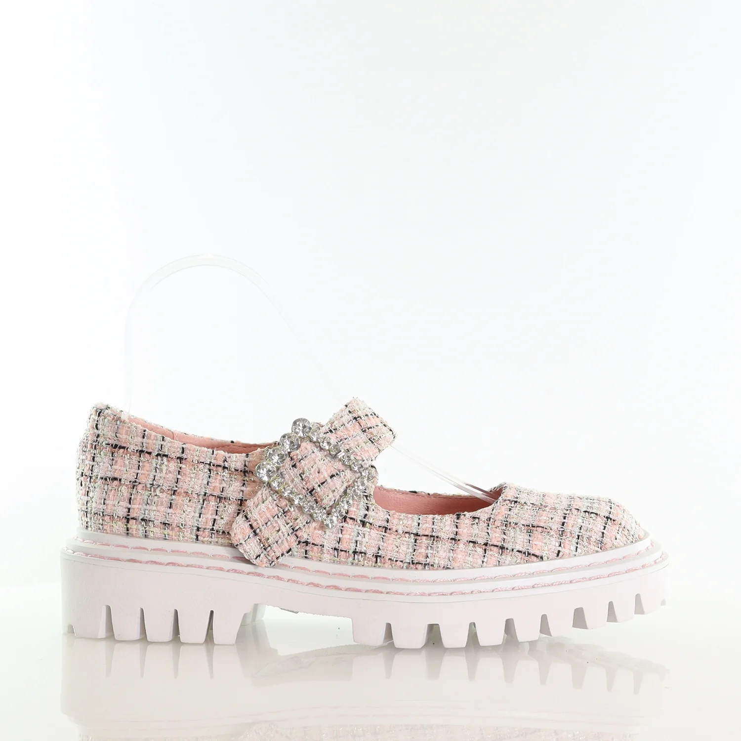 37 SAMPLE - SQUARE CAMEO/PALE PINK TWEED SPARKLE BUCKLE